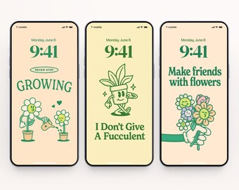 Plant Lover Phone Wallpaper Set: Funny Botanical Quotes (Digital Download)