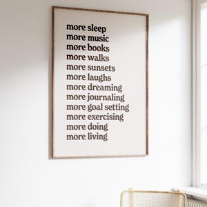 More Sleep More Music More Books More Living Print, Affirmation Poster, Retro Typography Poster, Motivational Poster, Digital Download image 8