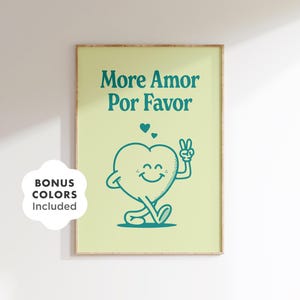 Retro Heart Wall Art, Fun Love Poster, Pastel Printable Decor, Cute Spanish Quote Print, Positive Digital Download Artwork, Self Love Art