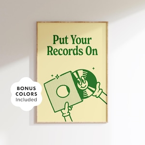 Put Your Records On Print, Retro Vinyl Wall Art, Groovy Music Poster, Vintage Turntable Decor, Fun Digital Download for Music Lovers