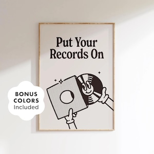 Put Your Cords On Wand Kunst zum ausdrucken, Retro Vinyl Zitat Poster für Wohnheim, Musikzimmer oder Wohnung, Schwarzweiß-Dekor für Schallplattenliebhaber