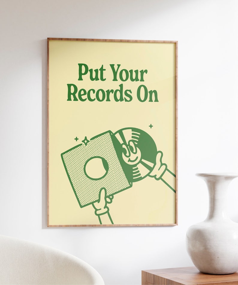 Put Your Records on Print, Retro Music Wall Art, Vinyl Poster, Trendy
