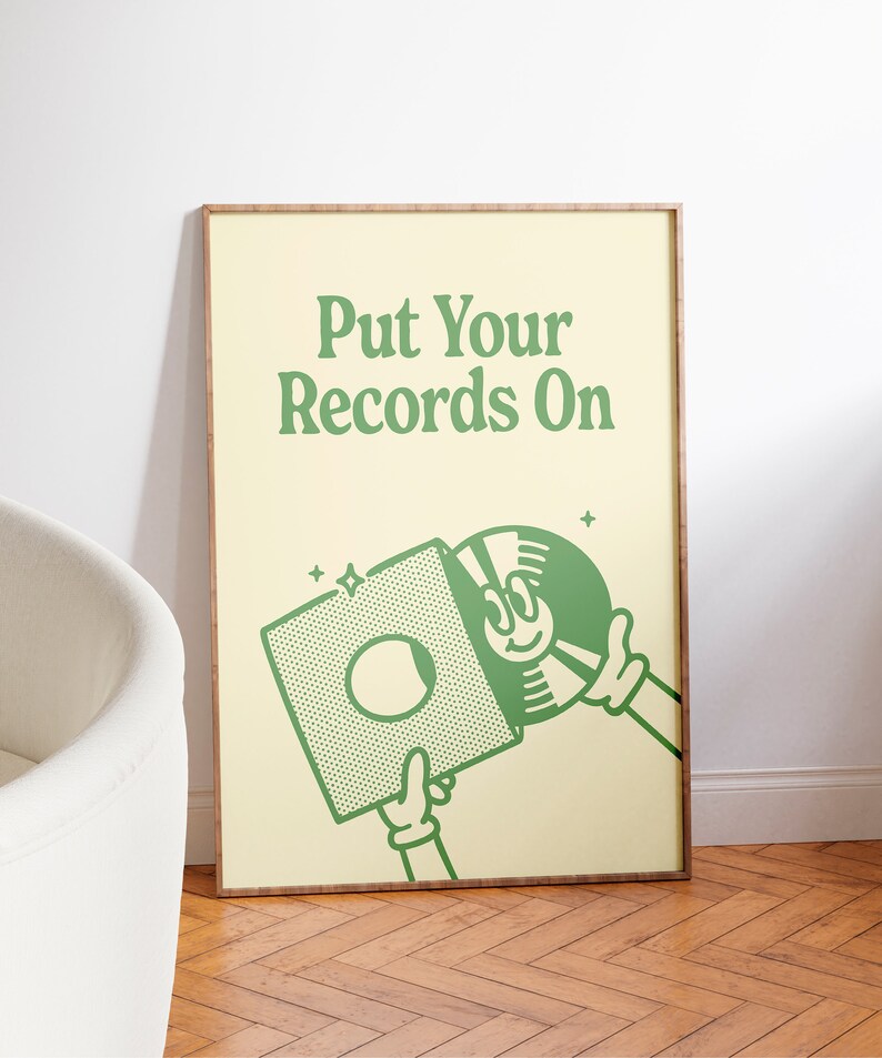 Put Your Records on Print, Retro Music Wall Art, Vinyl Poster, Trendy