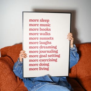 More Sleep More Music More Books More Living Print, Affirmation Poster, Retro Typography Poster, Motivational Poster, Digital Download image 7