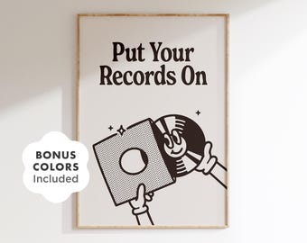 Put Your Records On Art Print: Retro Vinyl Poster, Music Room Decor (Digital Download)