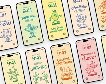 Retro iPhone Wallpaper Set, Funny Quotes, Groovy Lock Screens (Digital Download)