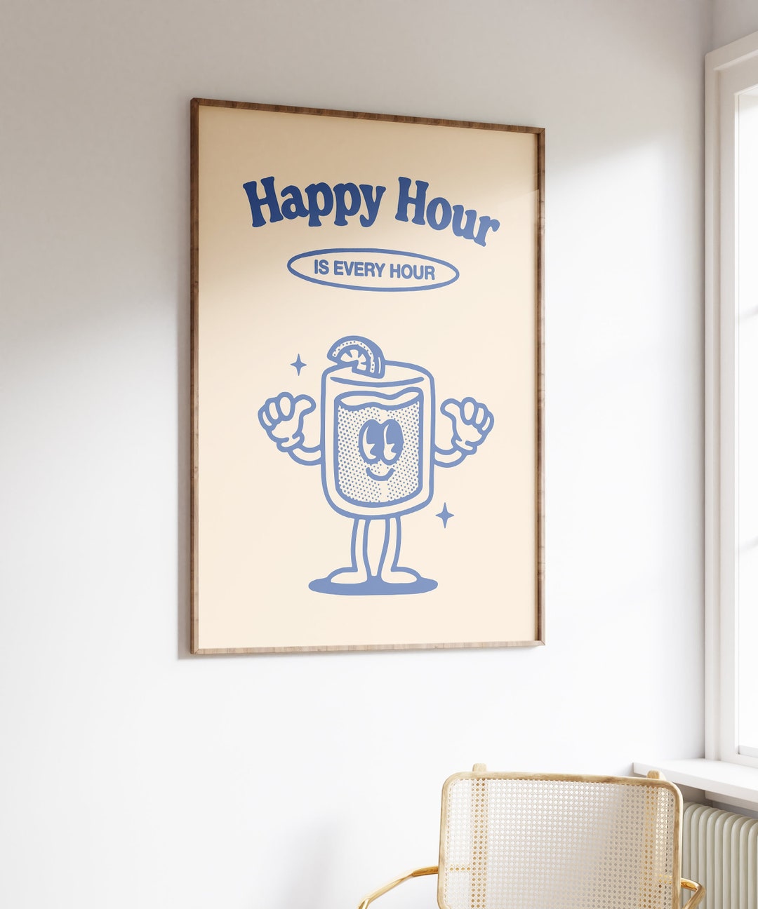 Retro Happy Hour Art, Retro Wall Art, Downloadable Wall Art, Wall Decor ...