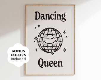Retro Disco Ball Print: Groovy Dancing Mirror Ball Poster (Digital Download)