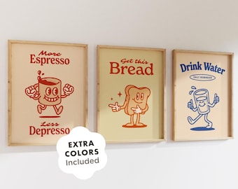 3er Set Retro-Wandkunstdrucke, lustiges druckbares Zitat Poster für Küche, Büro oder Wohnheim, digitaler Download Motivationsdekor-Bundle