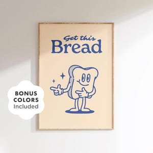 パンのウォールアートを印刷して、トーストのキャラクターが描かれた面白いレトロなキッチンポスターをオフィスや寮にダウンロードしましょう