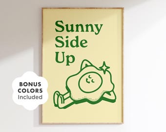 Funny Sunny Side Up Egg Print, Retro Kitchen Art (Digital Download)