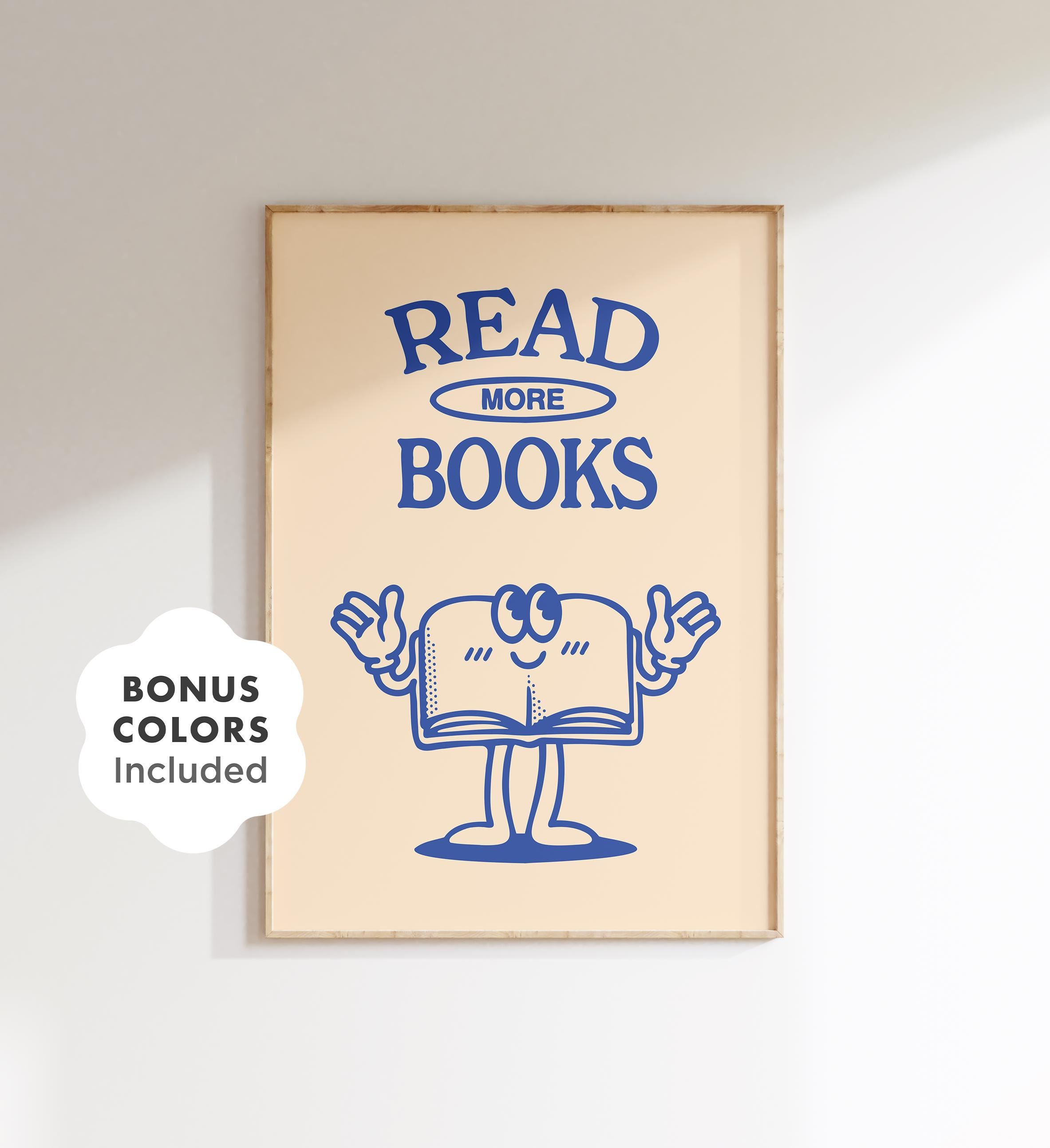 Lesen Sie mehr Bücher Wand Kunst druckbare, Retro Buch Charakter Poster für Kinderzimmer, Klassenzimmer oder Bibliothek, lesen Digital Download Decor