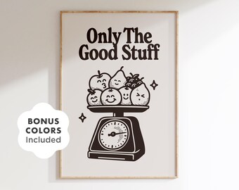 Retro Fruit Kitchen Print: Funny Black and White Food Art (Digital Download)