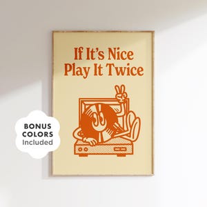 Warm Retro Vinyl Wall Art Printable, Play It Twice Record Poster for Music Room or Living Space, Digital Download for Vintage-Inspired Decor