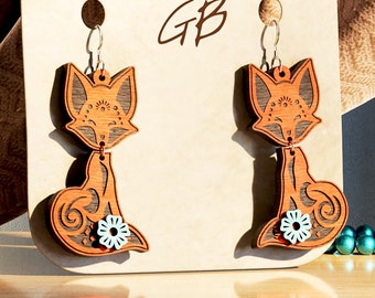 Cute Flowers Fox Earring SVG, Animal Laser Cut File, Laser Earring File, Wood Earring SVG, Animal Earring Files Acrylic Earring SVG