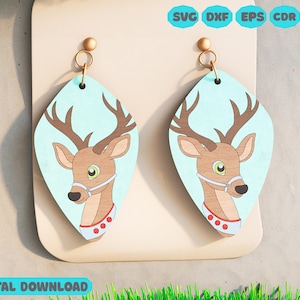 Christmas Deer Earrings Laser Cut Svg