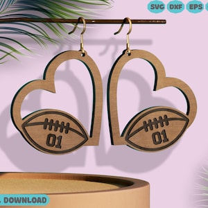 Football Earrings Laser Cut File, Football Heart Earring SVG