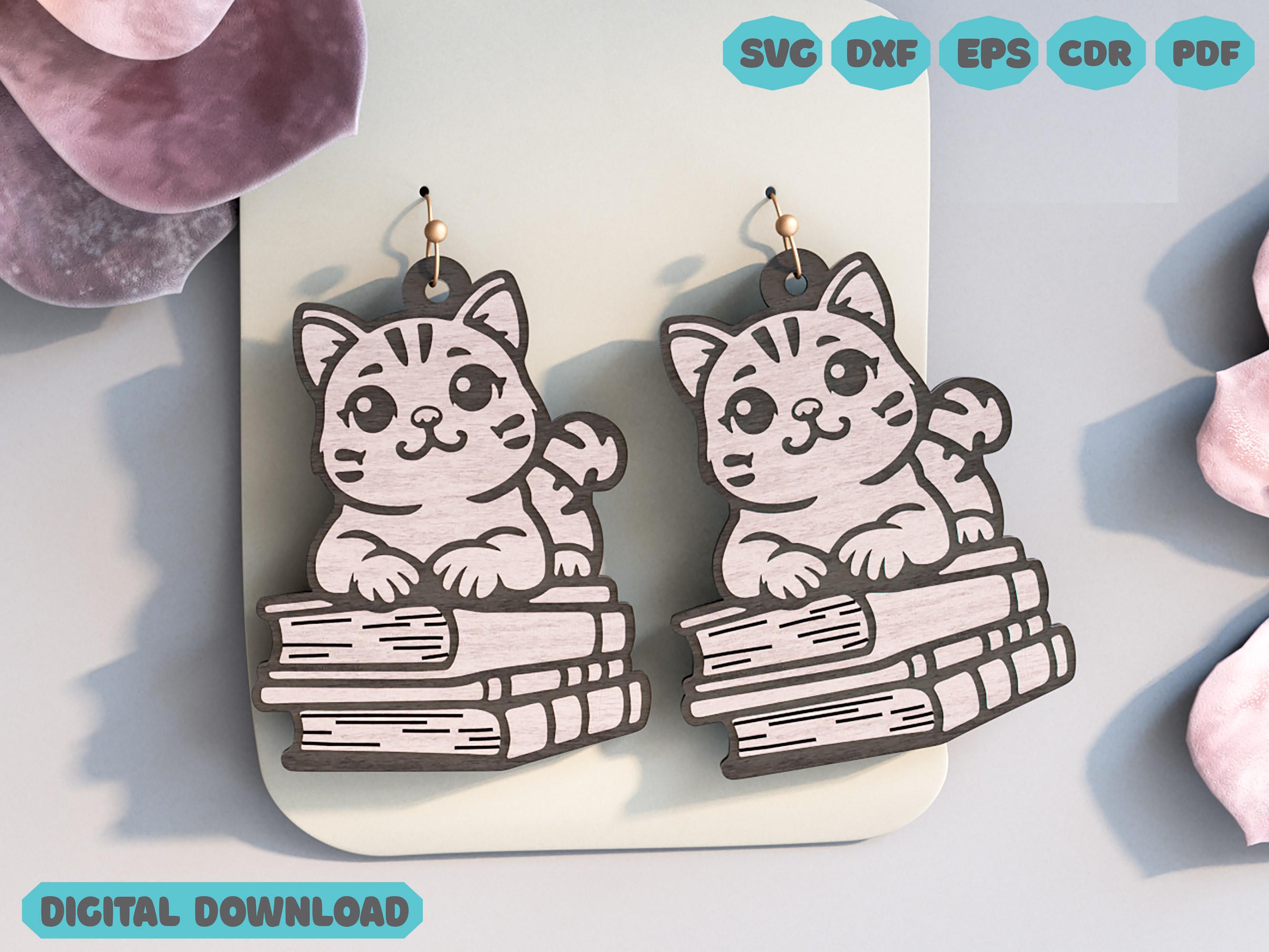 Cat and Book Earring Laser Cut Svg