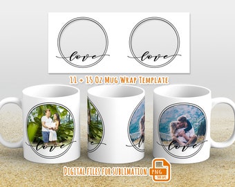 Liebe Becher wickeln, 2 Foto Rahmen Becher png, Bild Becher Vorlage für Sublimation 11 und 15 oz