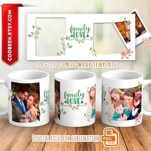Photo mug wrap png, Picture mug template for sublimation 11 and 15 oz, mug wrap with photo