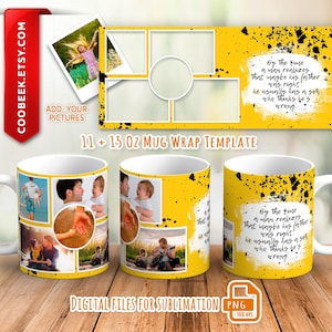 Fathers Day Mug Wrap, Photo Collage Mug Template PNG, Dad Birtday Personalized Gift, Picture mug 11 15 oz