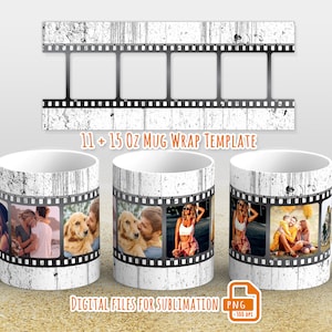 Fotorahmen png Wrap, Fotobecher Wrap png, Bild Tassen Vorlage für Sublimation 11 und 15 oz, Fotorahmen Becher
