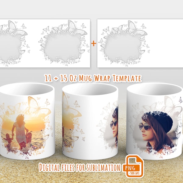 Photo mug wrap png, Picture mug template for sublimation 11 and 15 oz