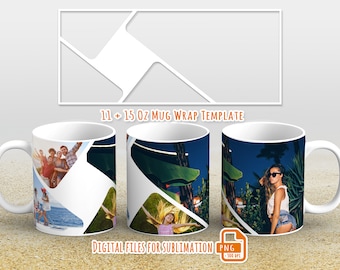 Photo mug wrap png, Picture mug template for sublimation 11 and 15 oz, mug wrap with photo