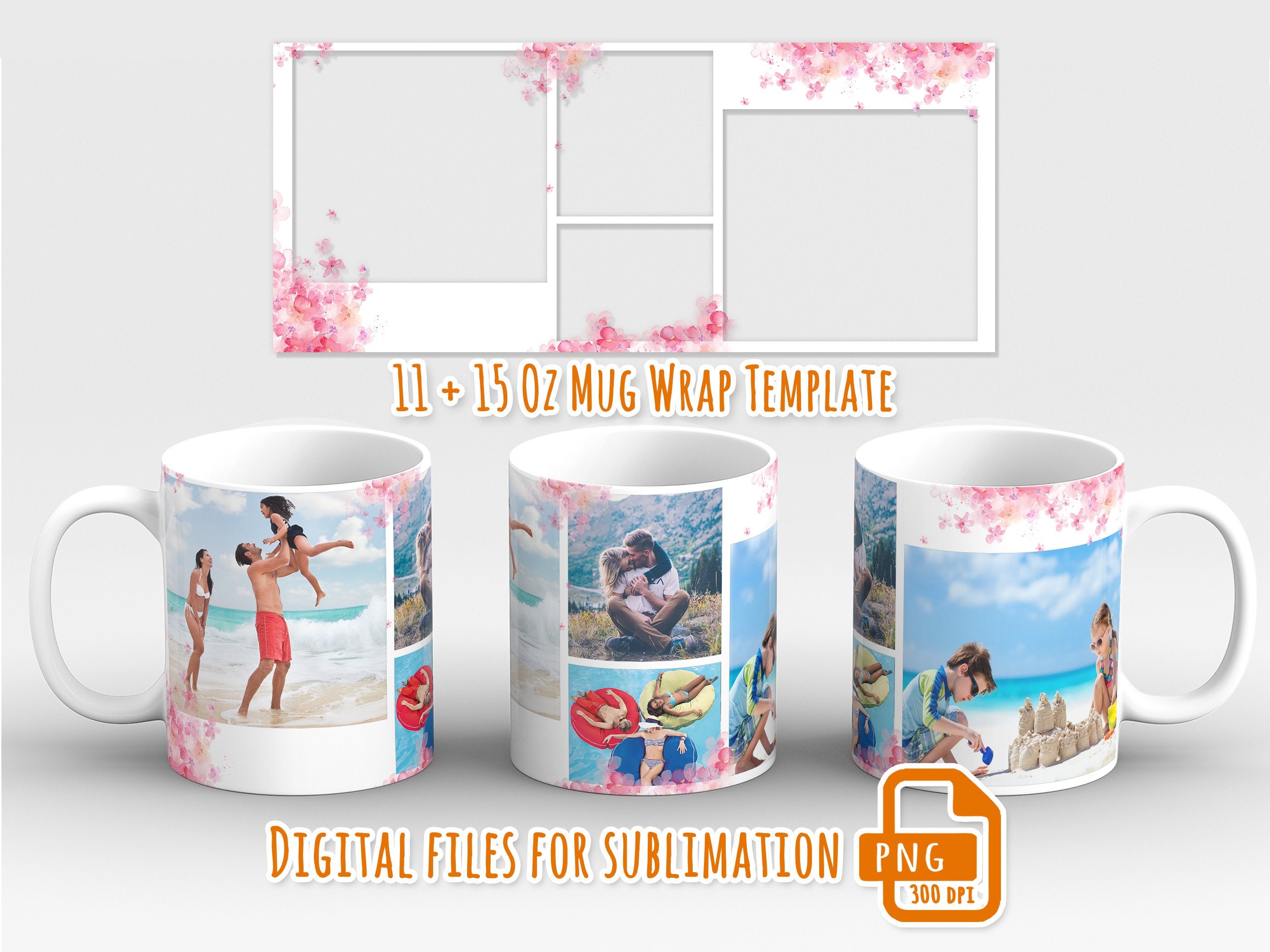 Sublimation Designs for Mugs Photo Frame. Sublimation Mug Template. Mug  Design. PNG 300DPI. Photo Frame Mug Template. 