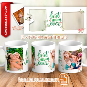 Photo mug wrap png, Picture mug template for sublimation 11 and 15 oz, mug wrap with photo