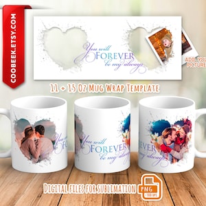 Zwei Herzen eine Liebe - Fotorahmen png Wrap, 2 Herzen Foto Bild Tassenvorlage für Sublimation, Valentinstag Tasse mit 2 Fotorahmen