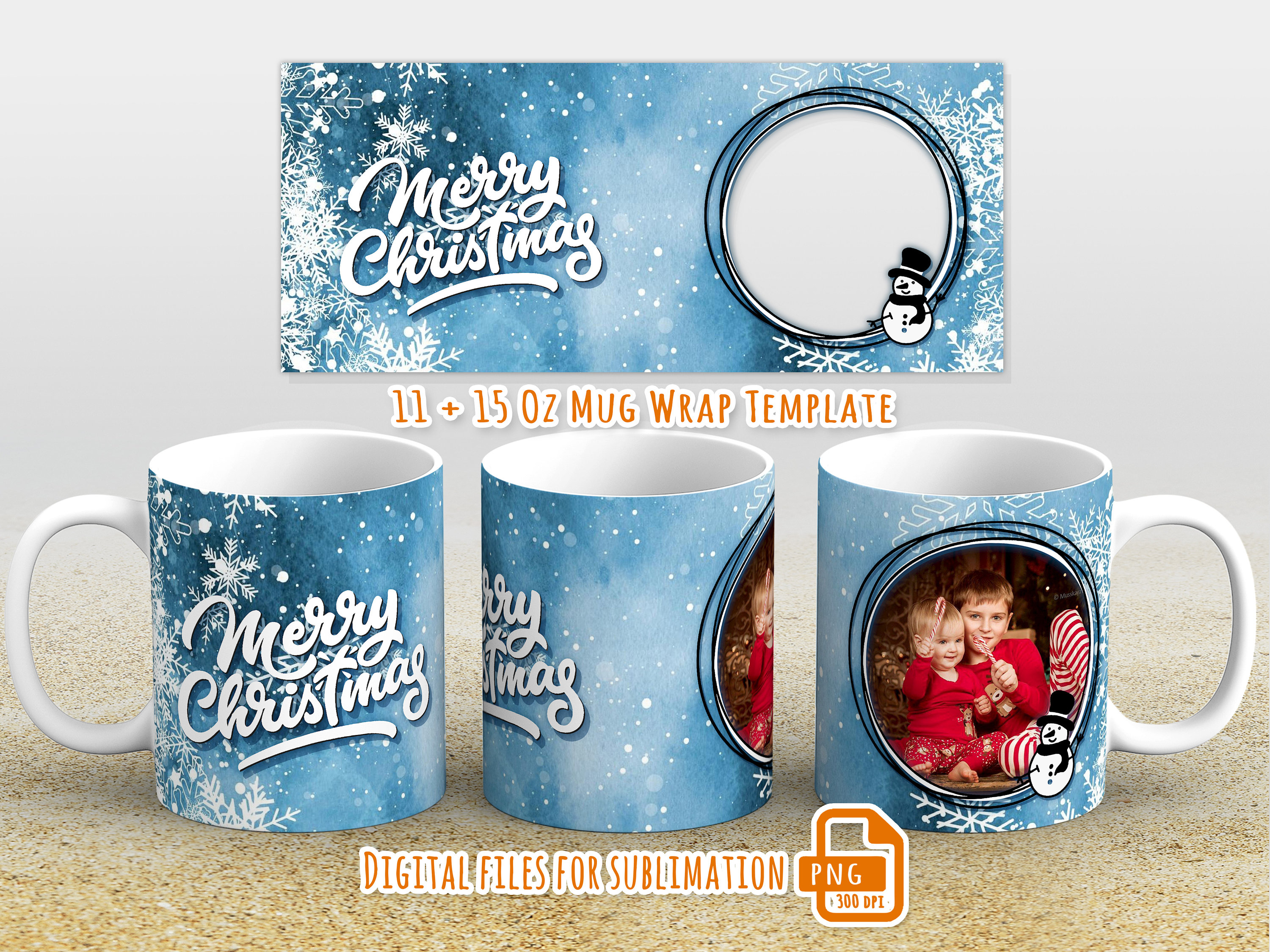 Merry Christmas Photo Mug Wrap, 11oz and 15oz Mug Png, Christmas Photo