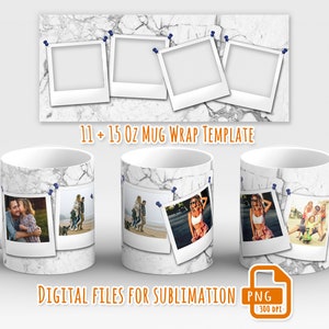 Photo frame png wrap, Photo mug wrap png, Picture mug template for sublimation 11 and 15 oz, 4 photo frame mug