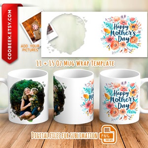 Photo mug wrap png, Picture mug template for sublimation 11 and 15 oz, mug wrap with photo