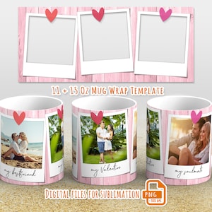 Involucro per tazza con foto png, modello per tazza con 3 immagini per sublimazione da 11 e 15 once, involucro per tazza rosa con foto, involucro per tazza da 11 once, involucro per tazza per sublimazione