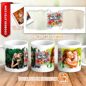 Photo mug wrap png, Picture mug template for sublimation 11 and 15 oz, mug wrap with photo