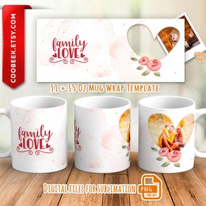 Photo mug wrap png, Picture mug template for sublimation 11 and 15 oz, mug wrap with photo