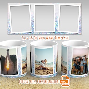3 Photo mug wrap png, Picture mug template for sublimation 11 and 15 oz, mug wrap with photo