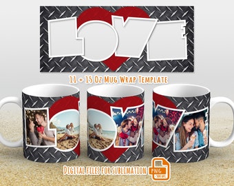 Love Photo mug wrap png for 4 picture, mug template for sublimation 11 and 15 oz, mug wrap with photo, Valentines Day mug