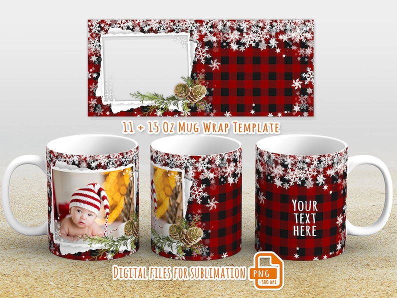 Christmas Mug Wrap, 11oz and 15oz Mug Png, Christmas Photo Mug Template