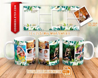 Foto-Collage-Becher-Verpackung, Png, benutzerdefinierte Bildbecher-Vorlage Sublimation 11 15 Unzen, personalisiertes Geschenk