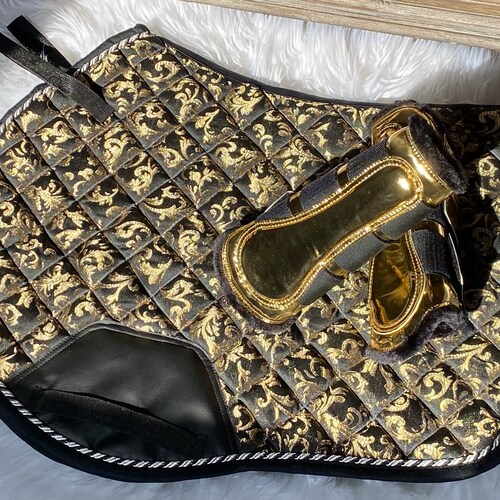 Handmade Black and Gold Saddle Pad and Brushing Boots Etsy