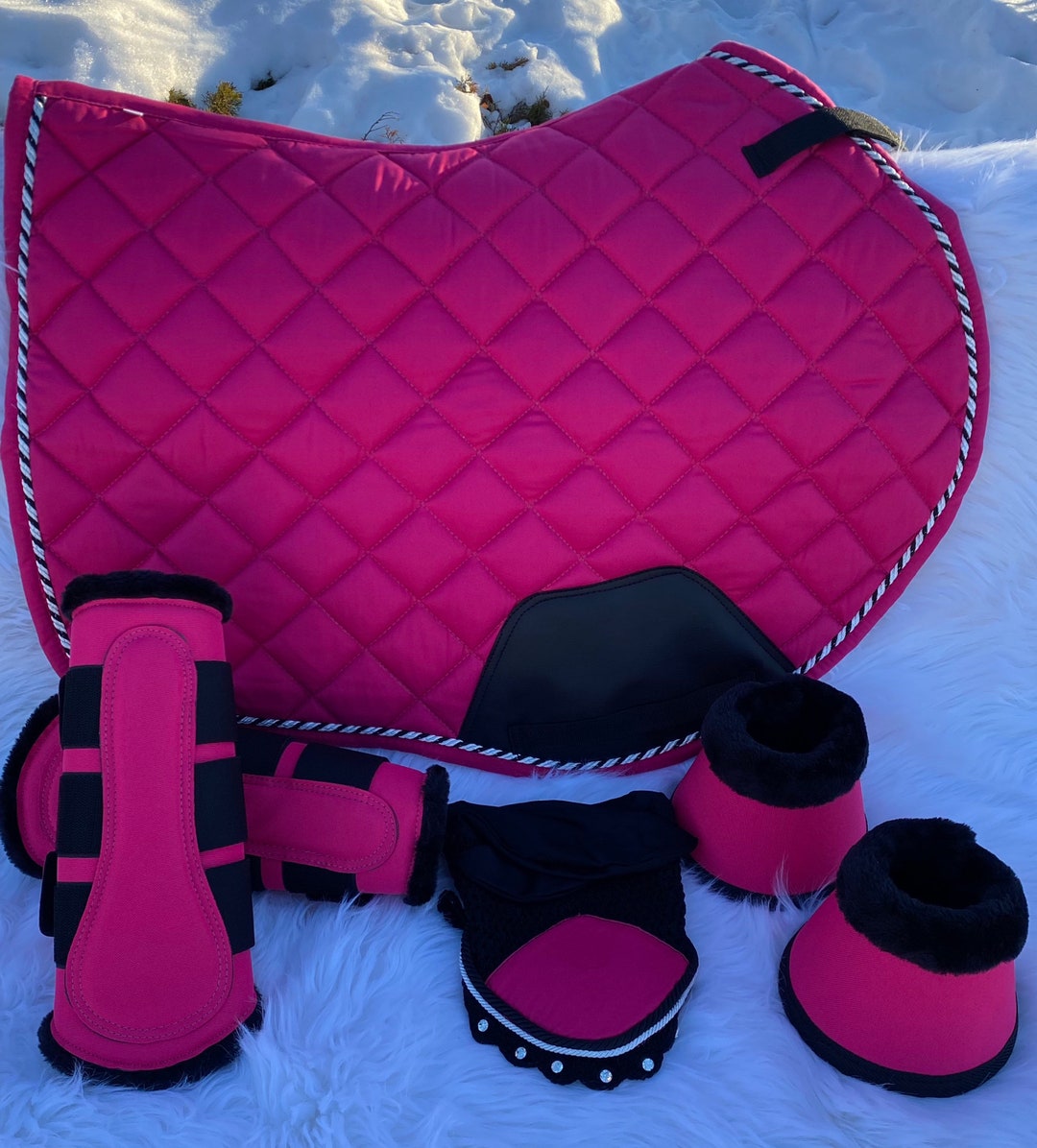 Hot Pink Saddle Pad, Fly Veil, Brushing Boots and Bell Boots Etsy