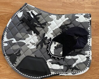 Equestrian Saddle Pad Set including Fly Veil - Brushing Boots - Bell