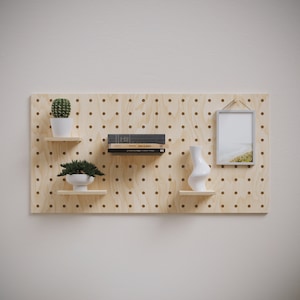 Plywood pegboard Wall Organizer with shelves and pegs,  Shelf Board 90 x 45 cm Birch pegboard for your kitchen, hall, office, living room