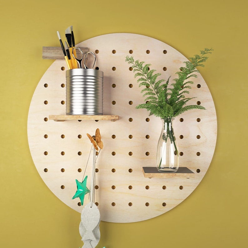 Plywood Pegboard Circle / Shelf / Wall Organizer Etsy