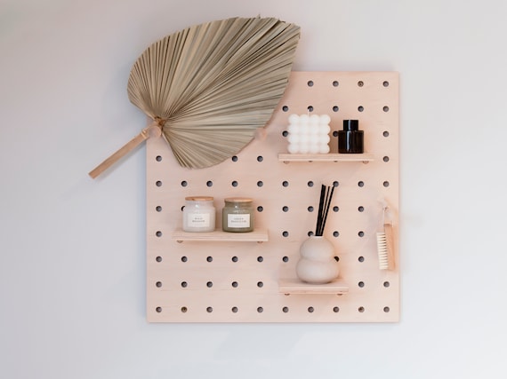 Birch Plywood Pegboard Wall Panel (50x50 cm) with Shelves