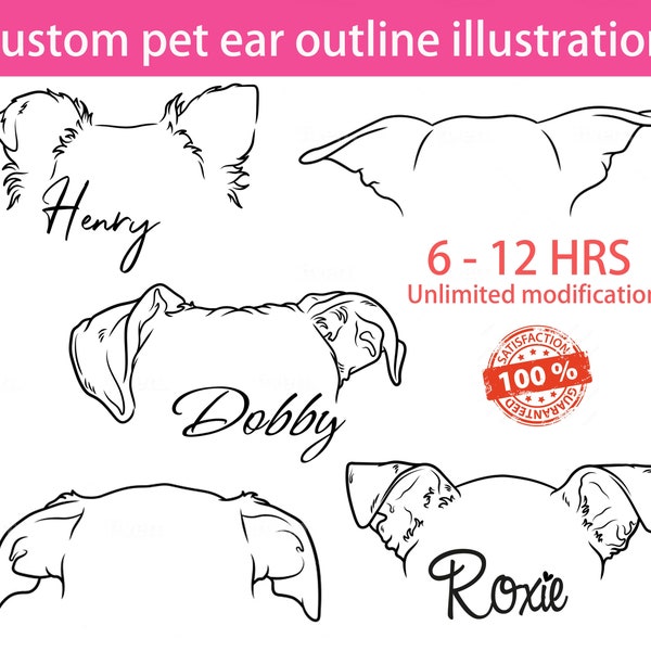 Custom Drawn Pet Ear Portrait,Custom Pet Ear Outline,Pet Ear Tattoo Design, Pet Tattoo, Gifts for Pets, Pet memorial,Gifts for pet lovers