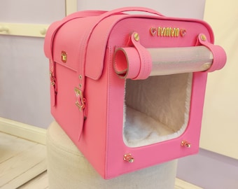 ANTONELLI N6559794602 関税送料込 Monogrammed Navy Canvas Pet Carrier, Dog Carrier, Cat