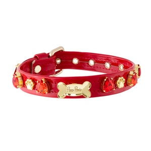Swarovski Kristalle Rotes Leder Hundehalsband, Hundehalsband mit Anhänger, Weihnachtshundehalsband, Luxus Diamant Hundehalsband, Designer Hundehalsband